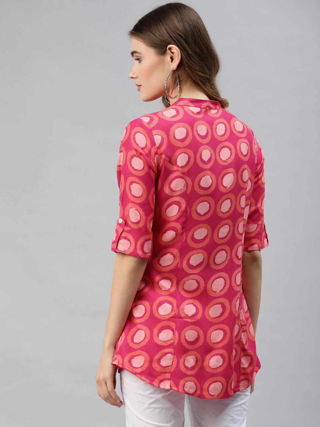 Women's Pink Rayon Shirt Style Top - Taantav