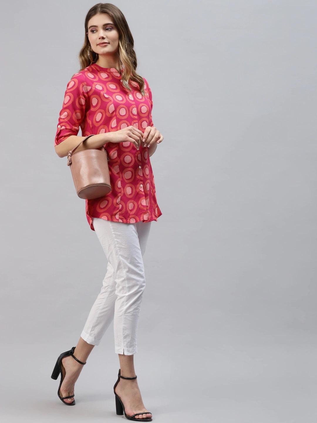 Women's Pink Rayon Shirt Style Top - Taantav