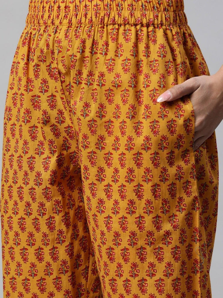 Women's Mustard Cotton Floral Printed Kurta Pant Set