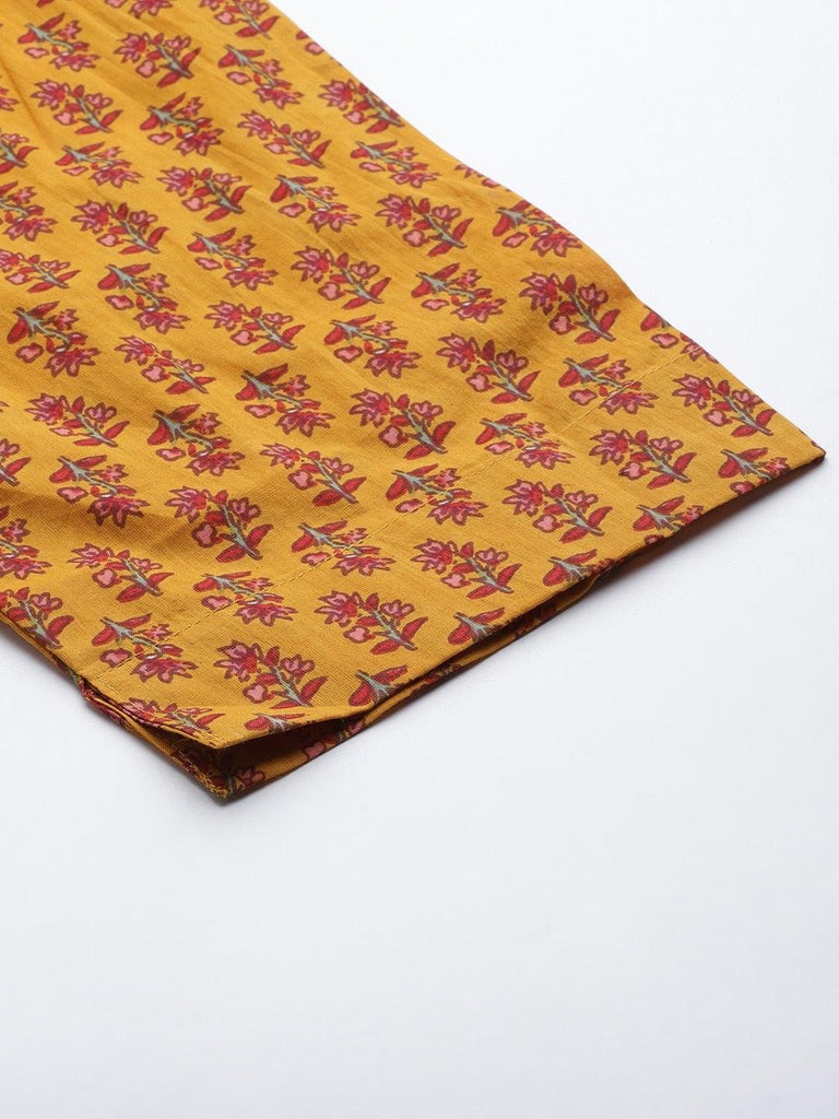 Women's Mustard Cotton Floral Printed Kurta Pant Set