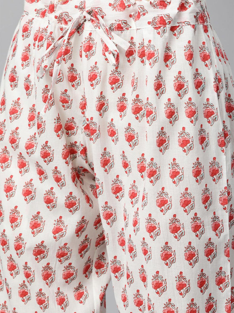 Women's White Floral Printed Kurta Pant Set with Dupatta