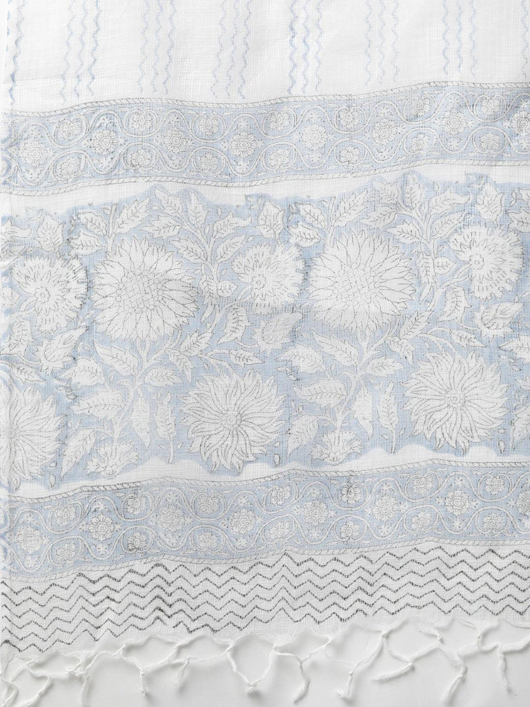 Women's Sky blue Hand Block Printed Straight kurta Pant Set with Dupatta