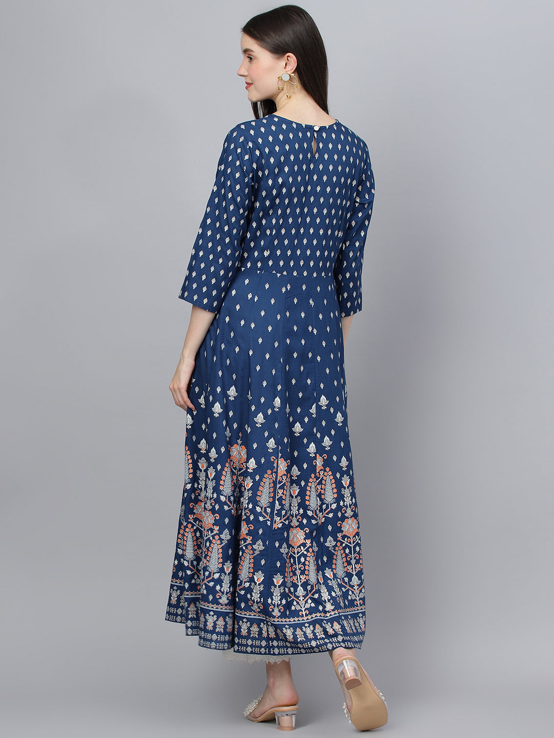 Women's Indigo Ethnic Motif Rayon Anarkali Kurta - Taantav