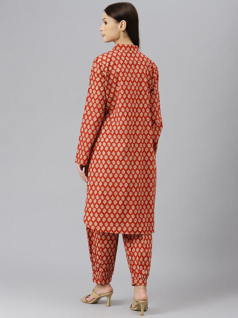 Women's Maroon Cotton Shirt Style Kurta Hem Cuffed Pant Co-ord Set