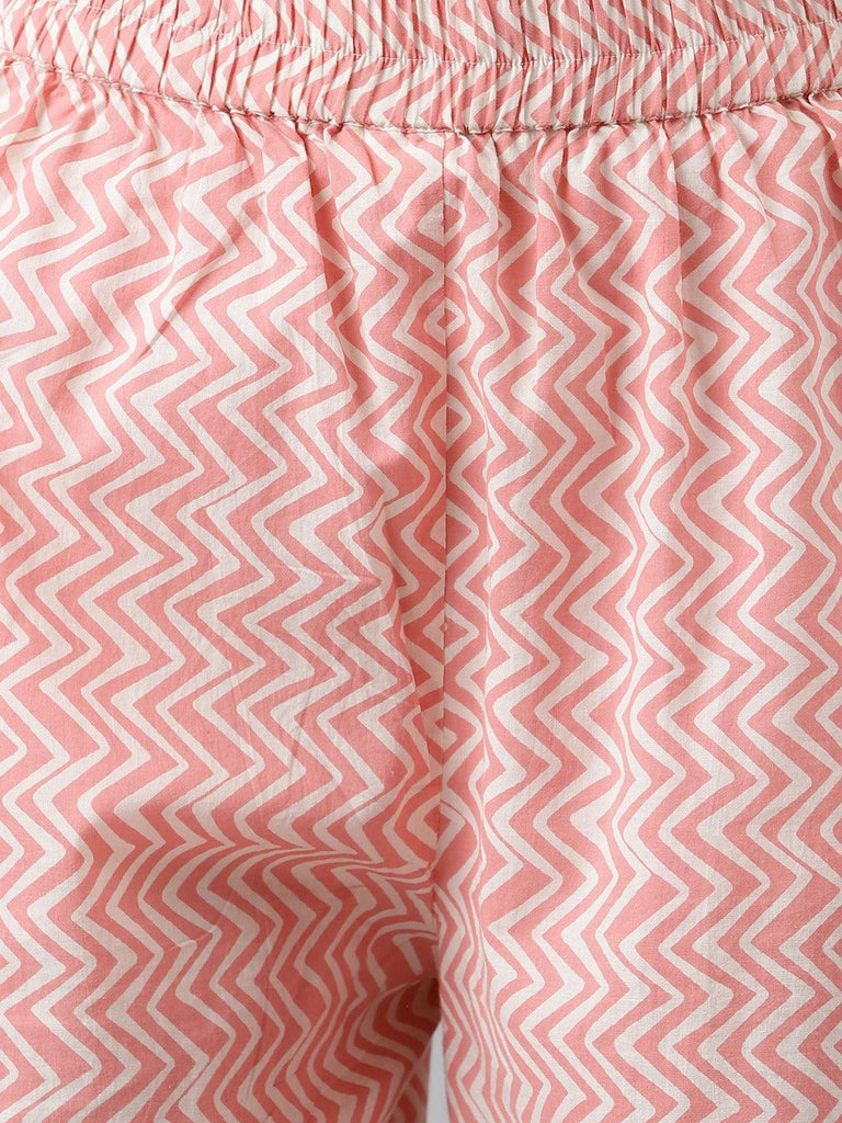 Women's Pink Cotton Shirt Style Kurta Hem Cuffed Pant Co-ord Set