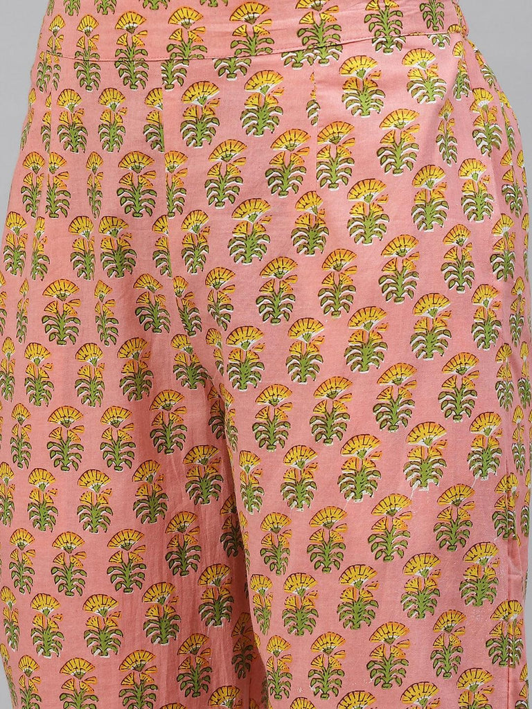 Women's Pink Floral Cotton Kurta Pant Set