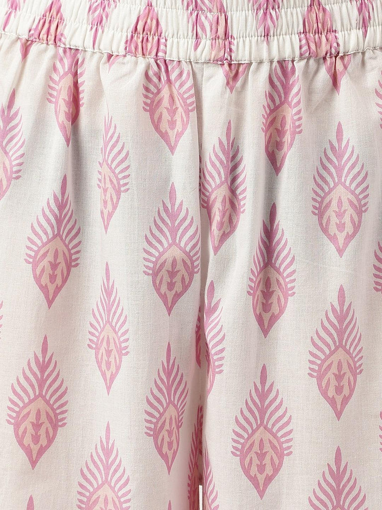 Women's White Cotton Straight Kurta Hem Cuffed Pant set