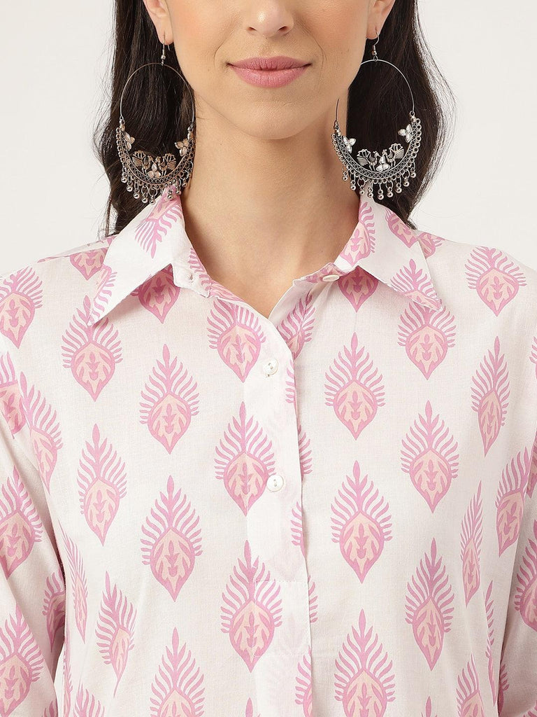 Women's White Cotton Straight Kurta Hem Cuffed Pant set