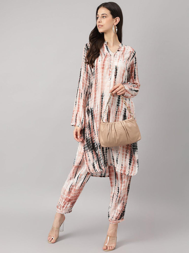 Women's Cream Muslin Tie and Dye Kurta with Ham Cuffed Pant Set