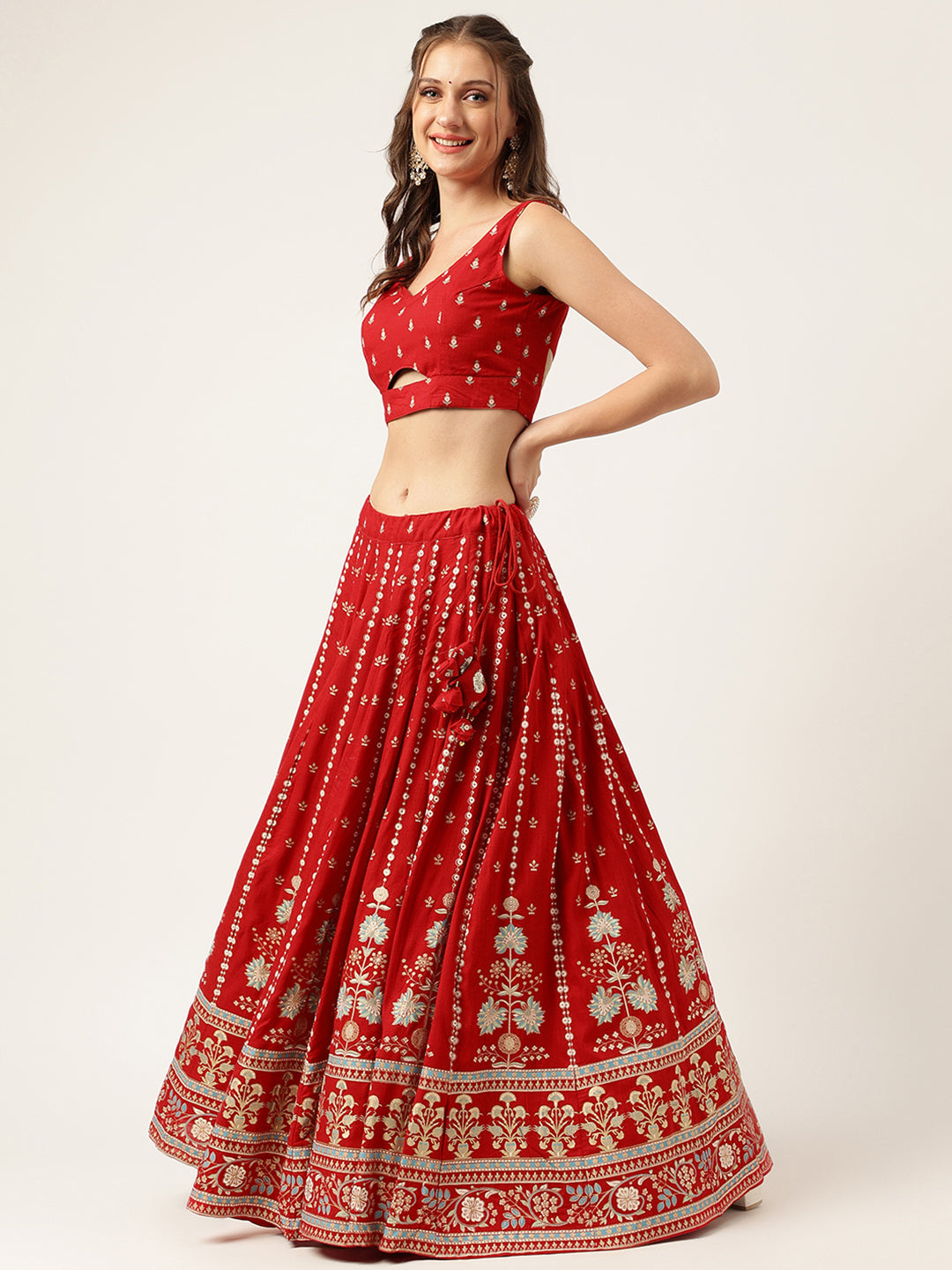 Women's Ethnic Motifs Printed Maroon Lehenga & Blouse With Dupatta - Taantav