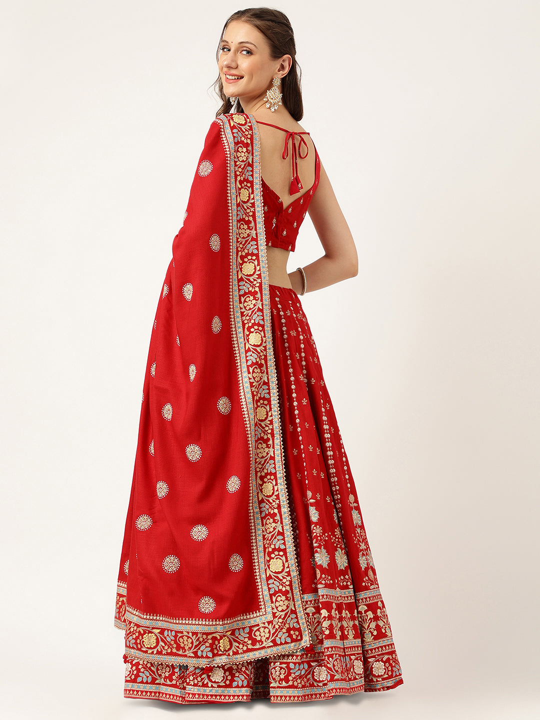 Women's Ethnic Motifs Printed Maroon Lehenga & Blouse With Dupatta - Taantav