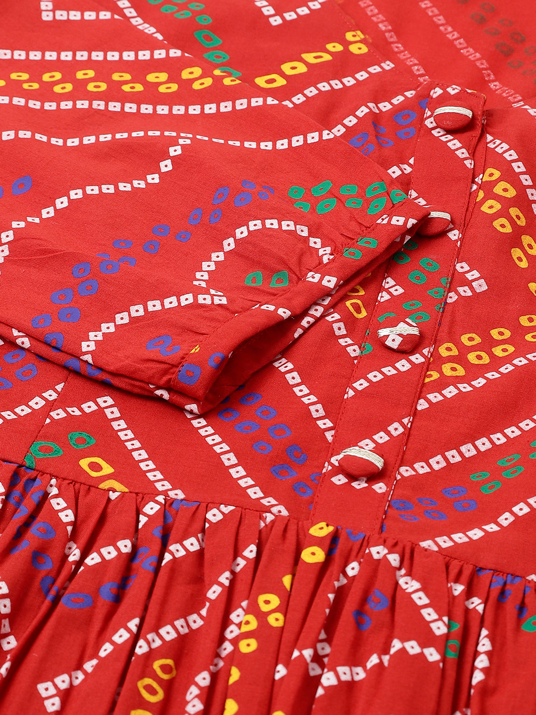 Women's Red Bandhani Printed Cotton Peplum Top