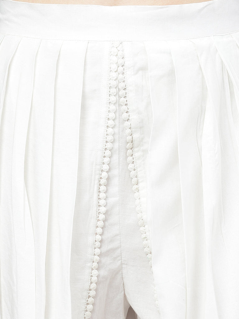 Women's White Floral Printed Straight Kurta With tulip pant