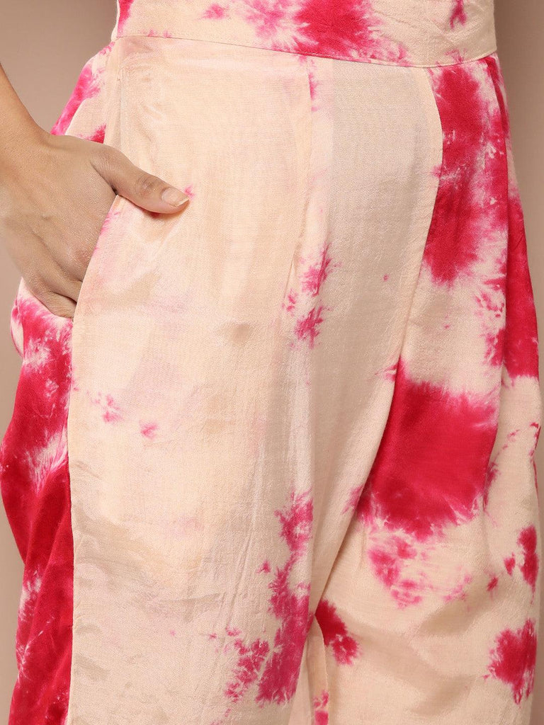 Women's Muslin Tie and dye Printed Kurta Pant Set with Organza Dupatta