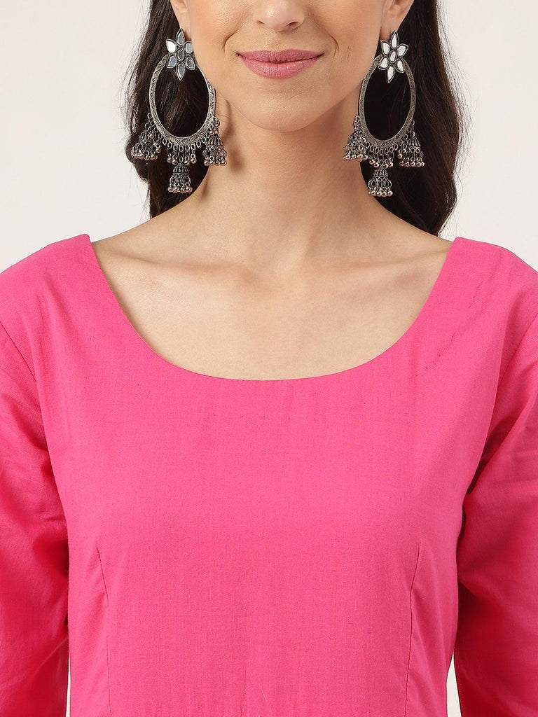 Women's Pink Solid Anarkali Kurta Pant set with Dupatta