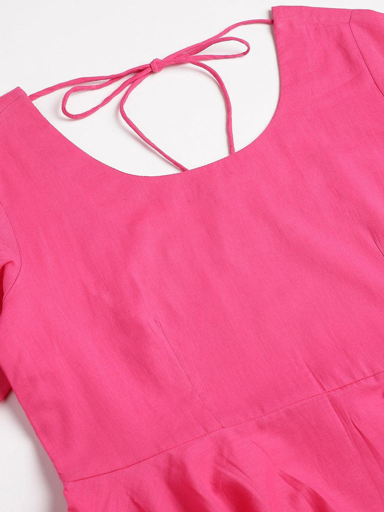 Women's Pink Solid Anarkali Kurta Pant set with Dupatta