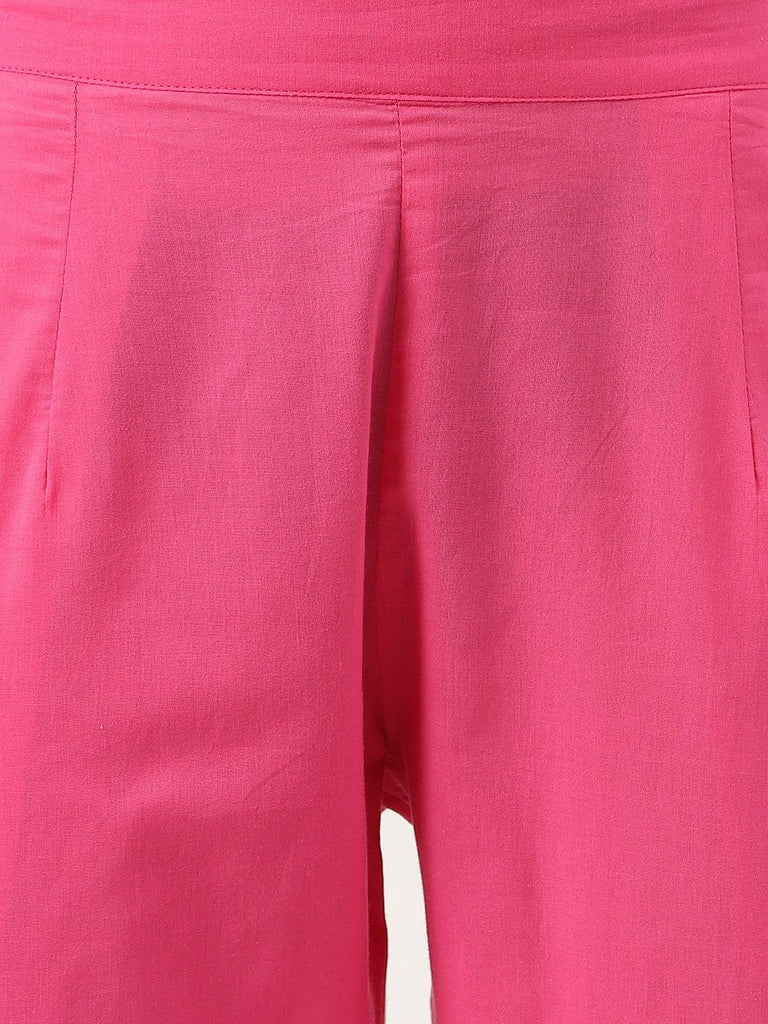 Women's Pink Solid Anarkali Kurta Pant set with Dupatta