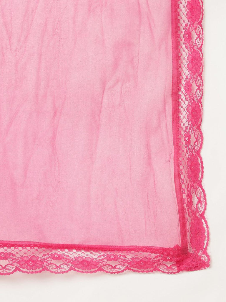 Women's Pink Solid Anarkali Kurta Pant set with Dupatta