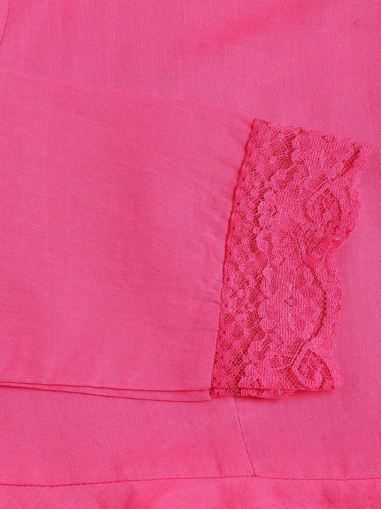 Women's Pink Solid Anarkali Kurta Pant set with Dupatta