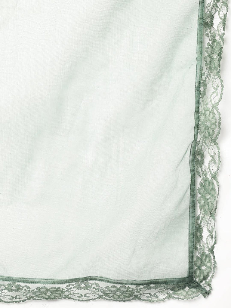 Women's Green Burn out Velvet Kurta Harem Pant with Organza Dupatta