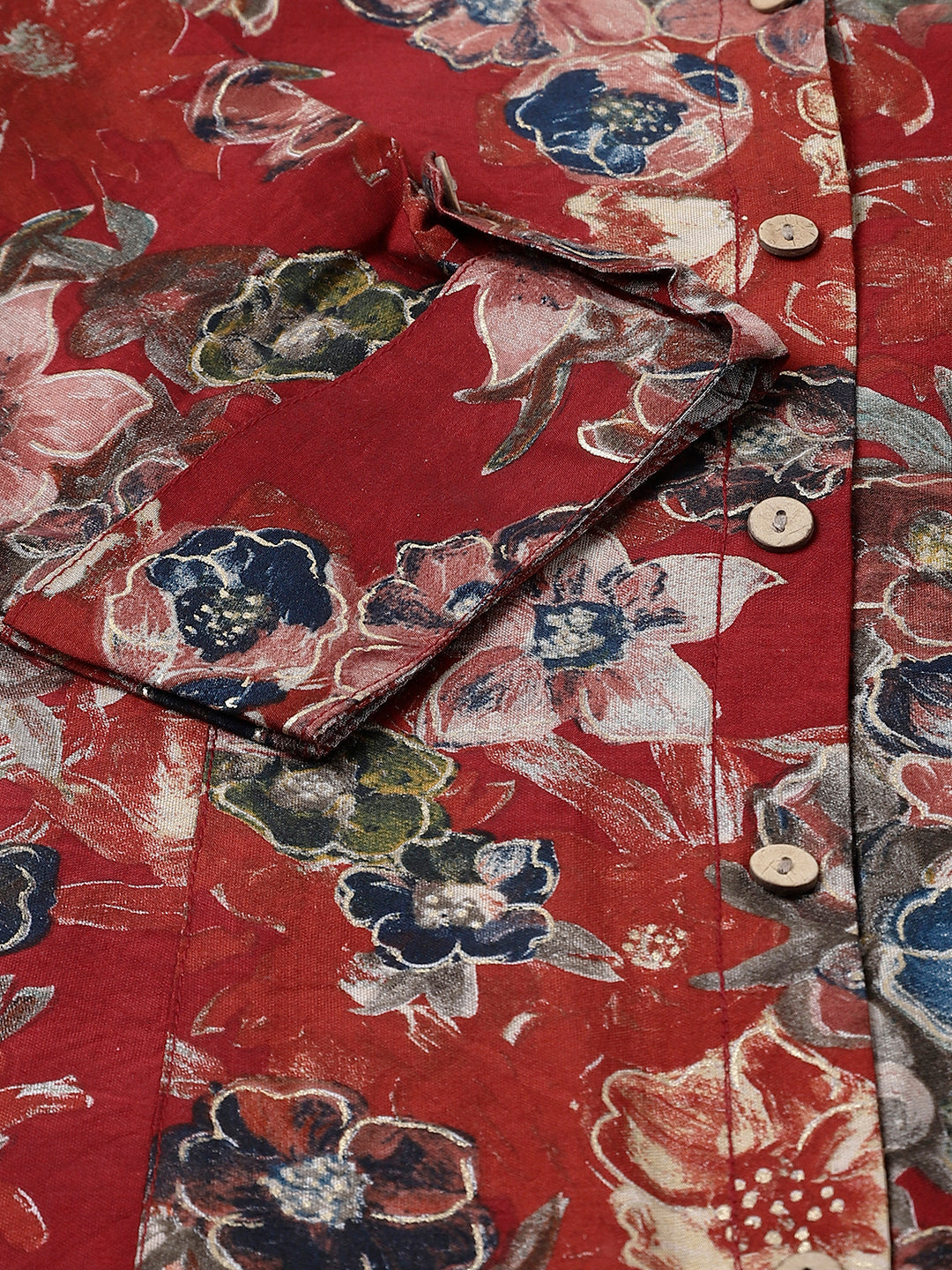 Women's Maroon Floral Printed Modal A-Line Shirts Style Top