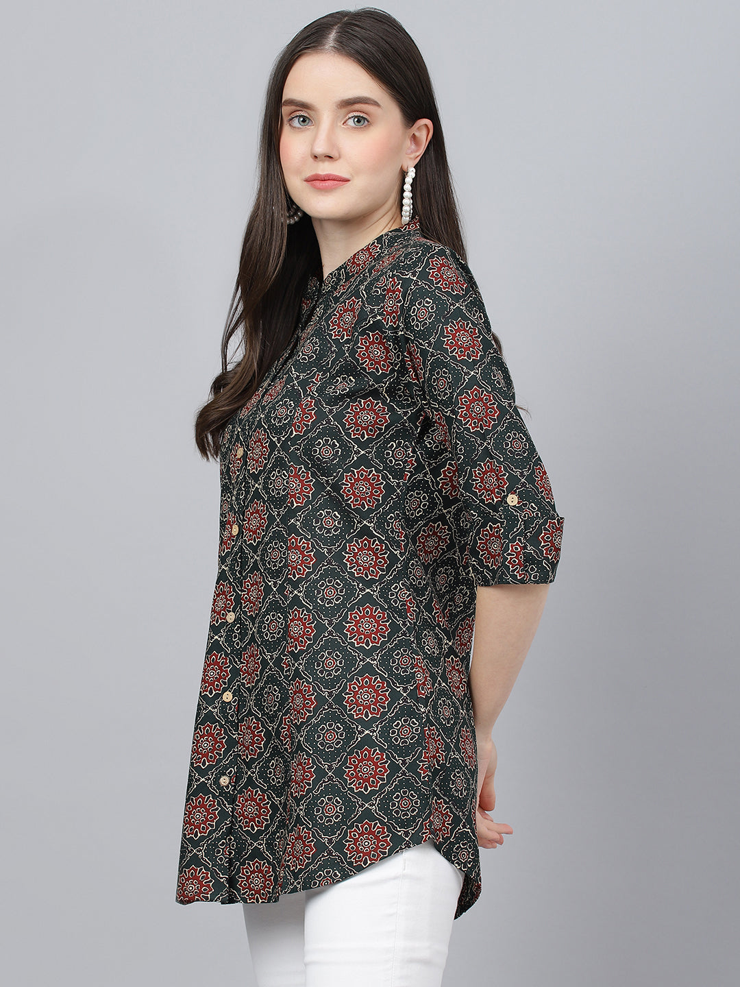 Women's Black Abstract printed Rayon A-line Shirts Style Top - Taantav