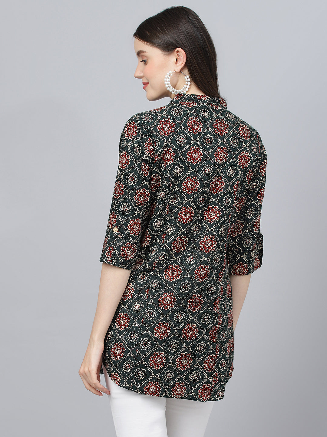 Women's Black Abstract printed Rayon A-line Shirts Style Top - Taantav