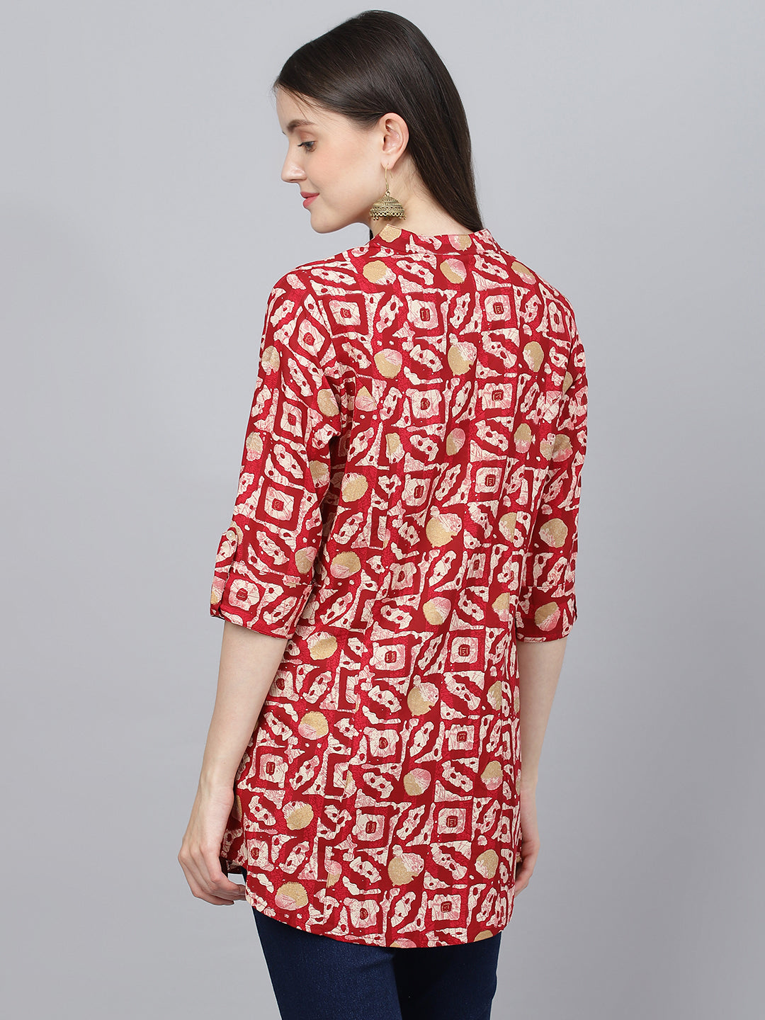 Women's Red Abstract printed Rayon A-line Shirts Style Top - Taantav