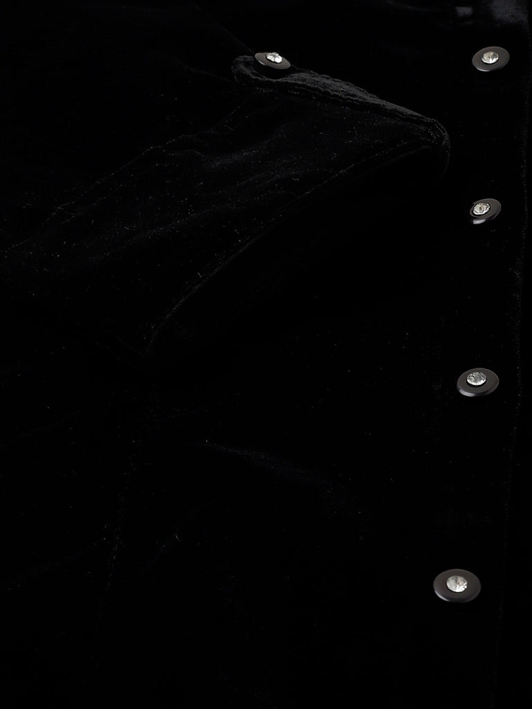 Women's Black Solid Velvet A-line Shirts Style Top