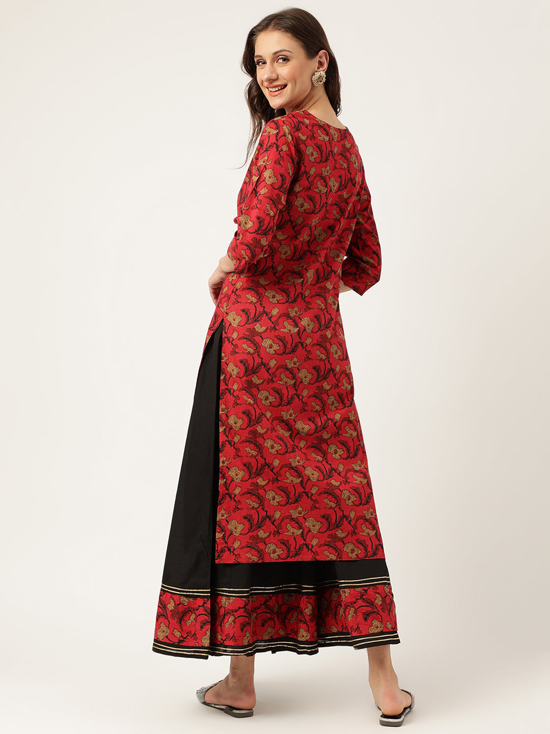 Women's Floral Printed Cotton Kurta with Sharara Set - Taantav