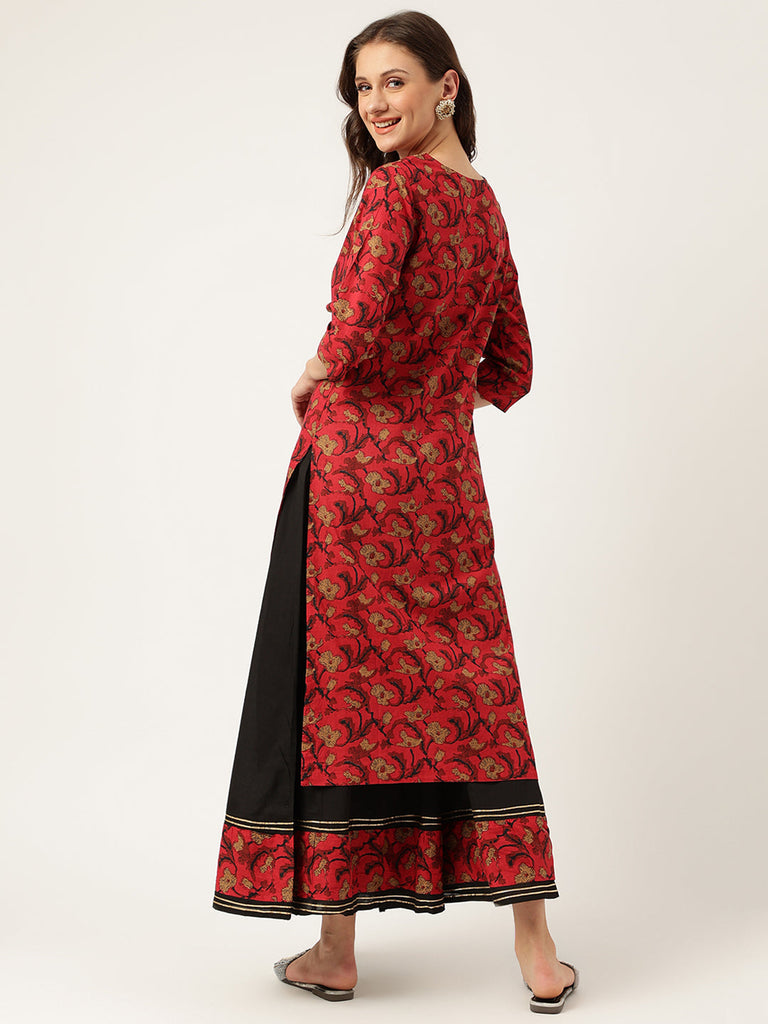 Women's Floral Printed Cotton Kurta with Sharara Set