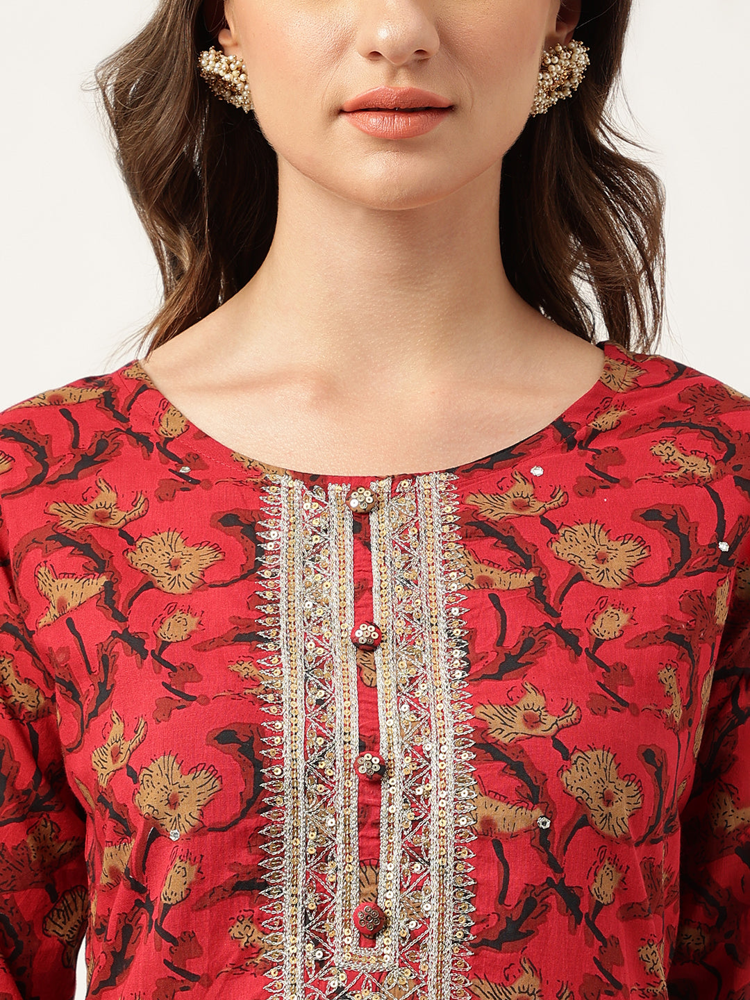 Women's Floral Printed Cotton Kurta with Sharara Set - Taantav