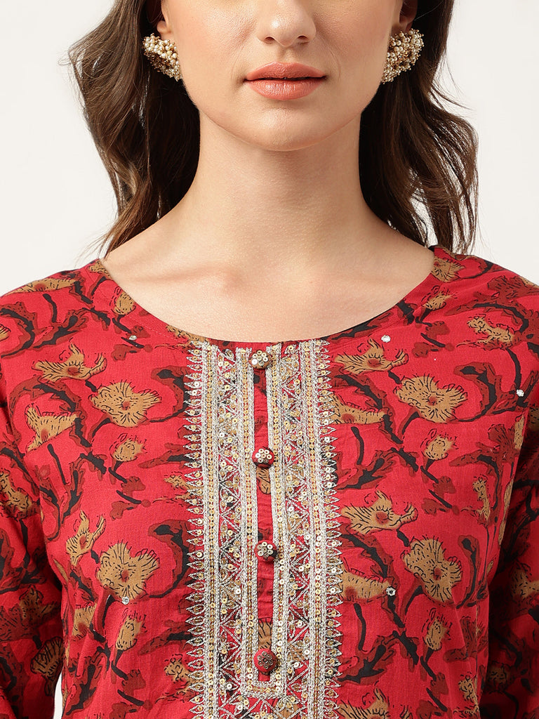 Women's Floral Printed Cotton Kurta with Sharara Set