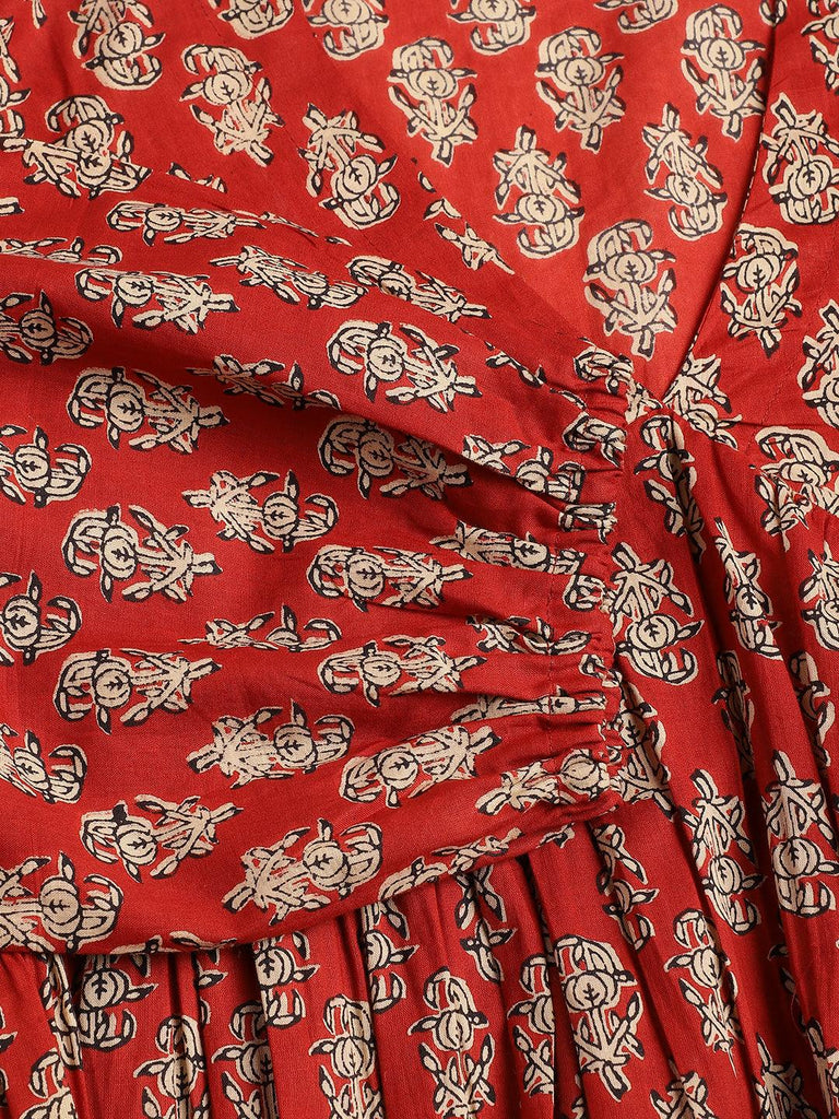 Women's Red Floral Cotton Peplum Style Top