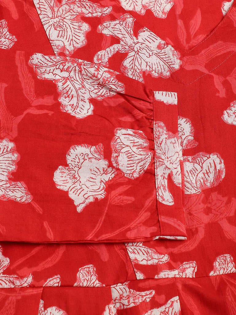 Women's Red Cotton Peplum Top Pant Co-ords Sets