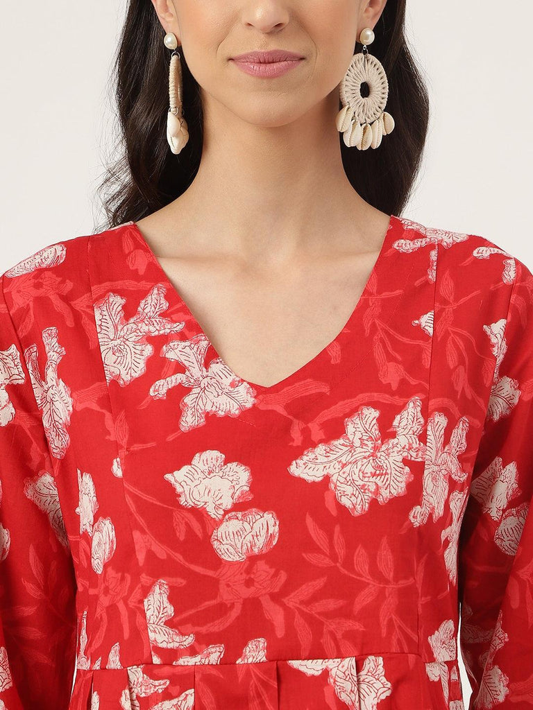 Women's Red Cotton Peplum Top Pant Co-ords Sets