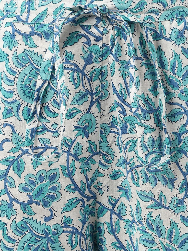 Women's White Floral Printed Cotton Peplum Top Pant Co-ords Sets