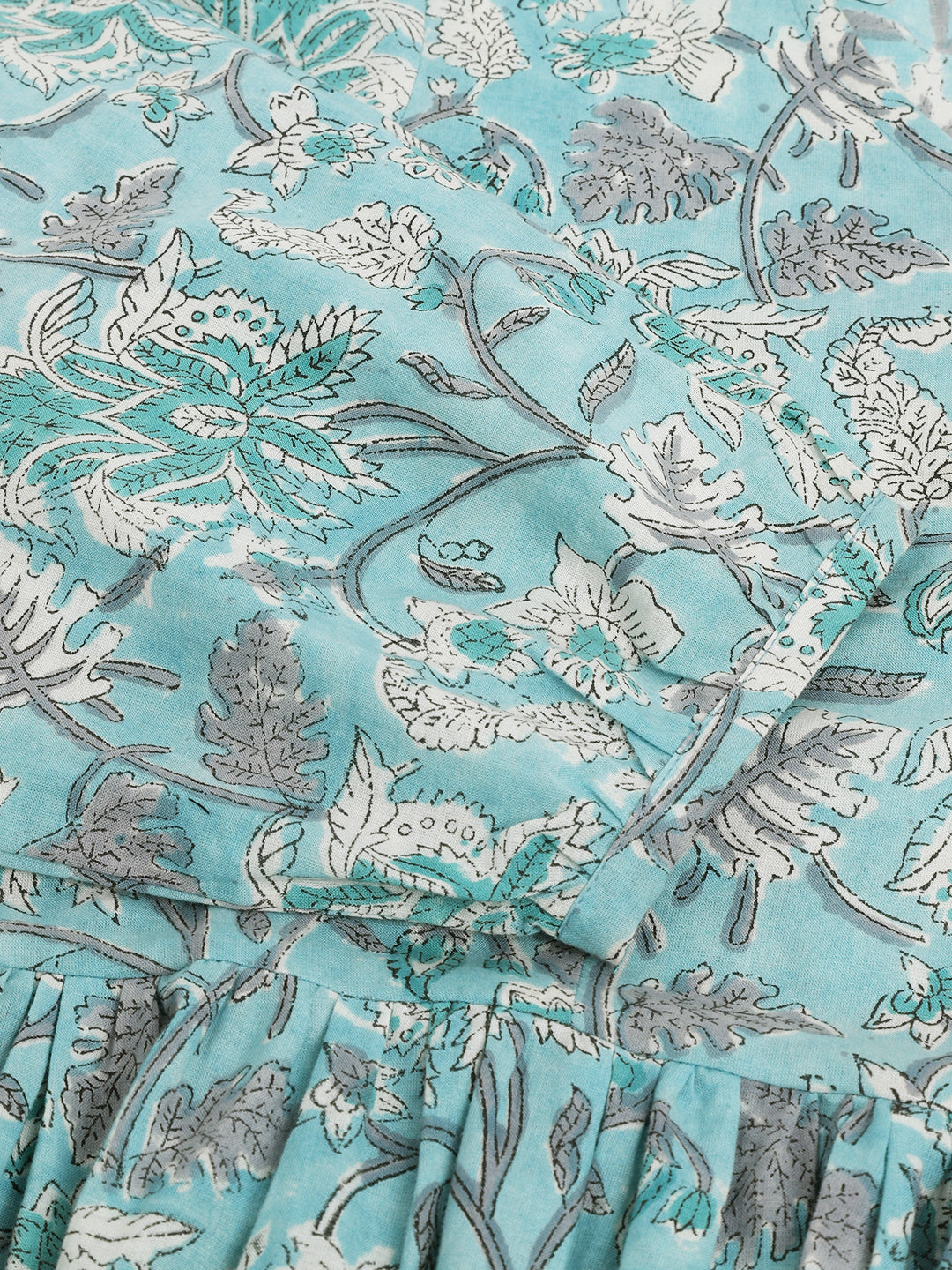 Women's Light Blue Floral Printed Cotton Peplum Fit Top