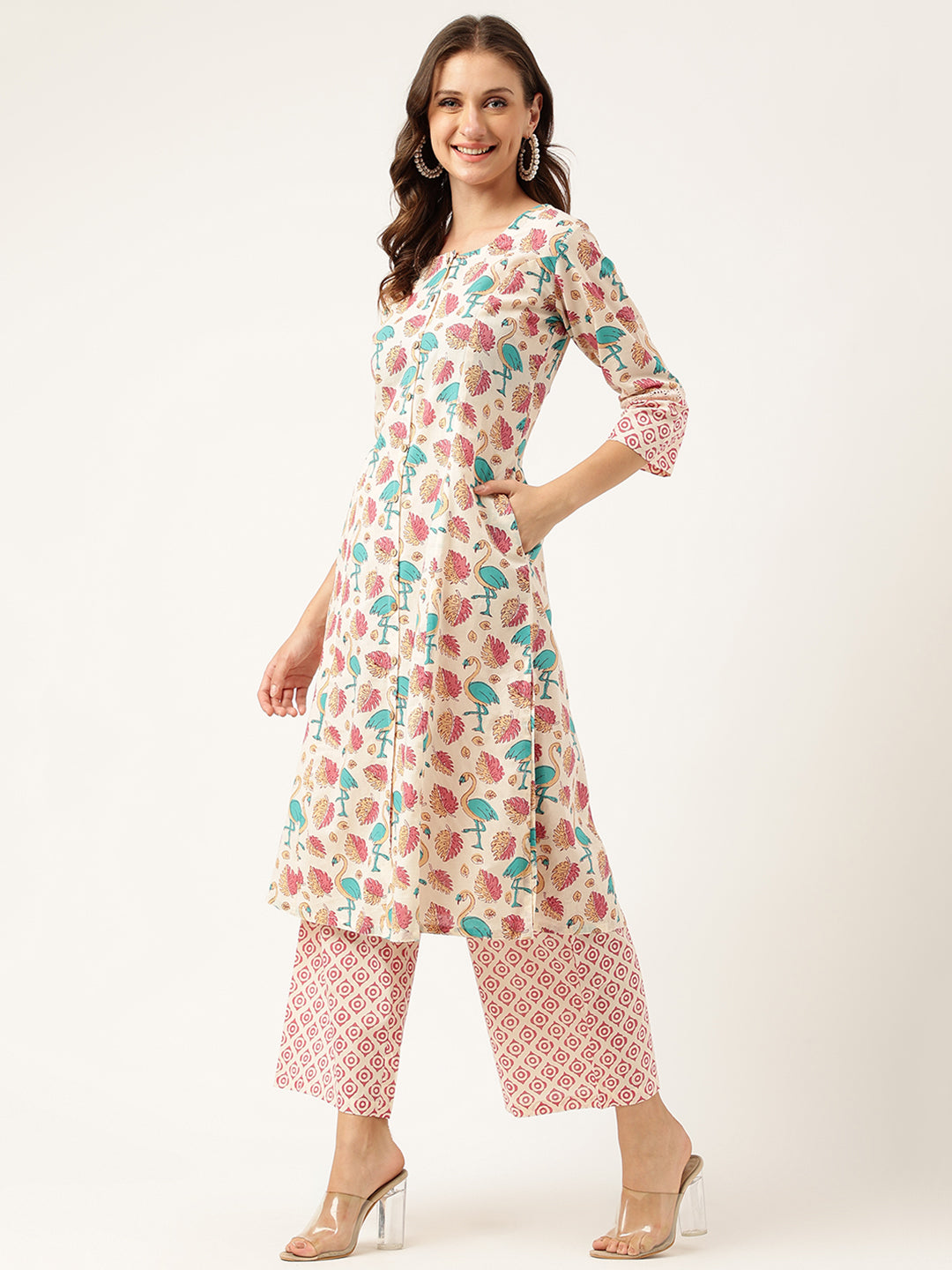 Women's Floral Cotton Kurta with Trouser set - Taantav