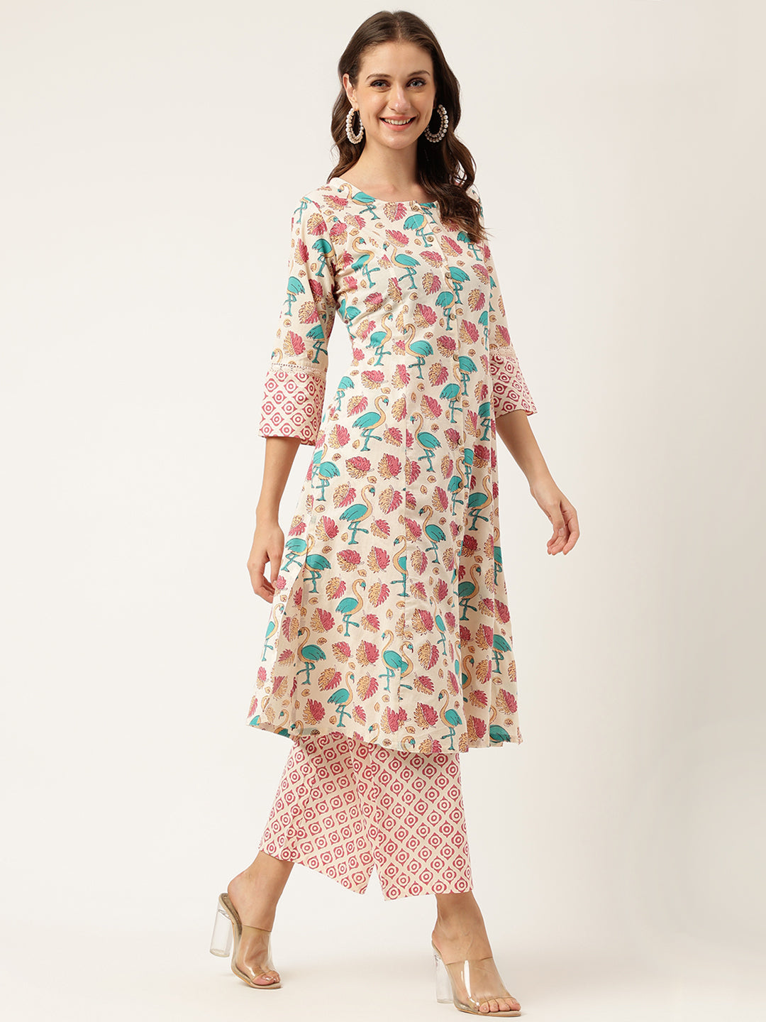 Women's Floral Cotton Kurta with Trouser set - Taantav