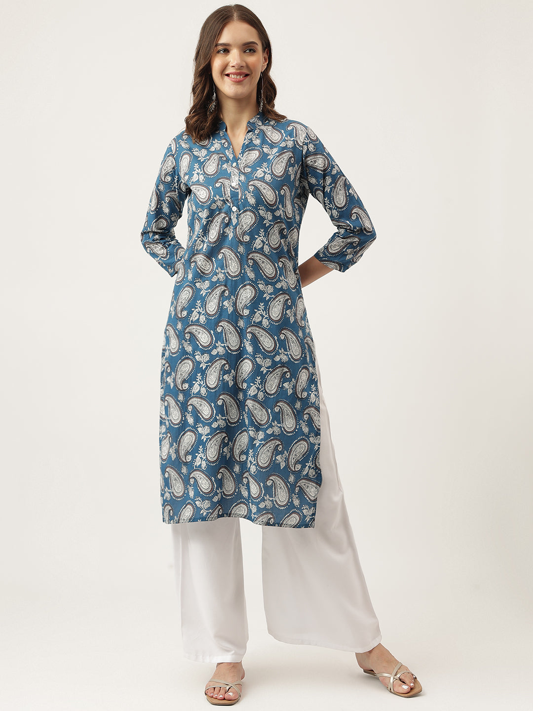 Women's Paisley Print Straight Fit Cotton Kurta - Taantav