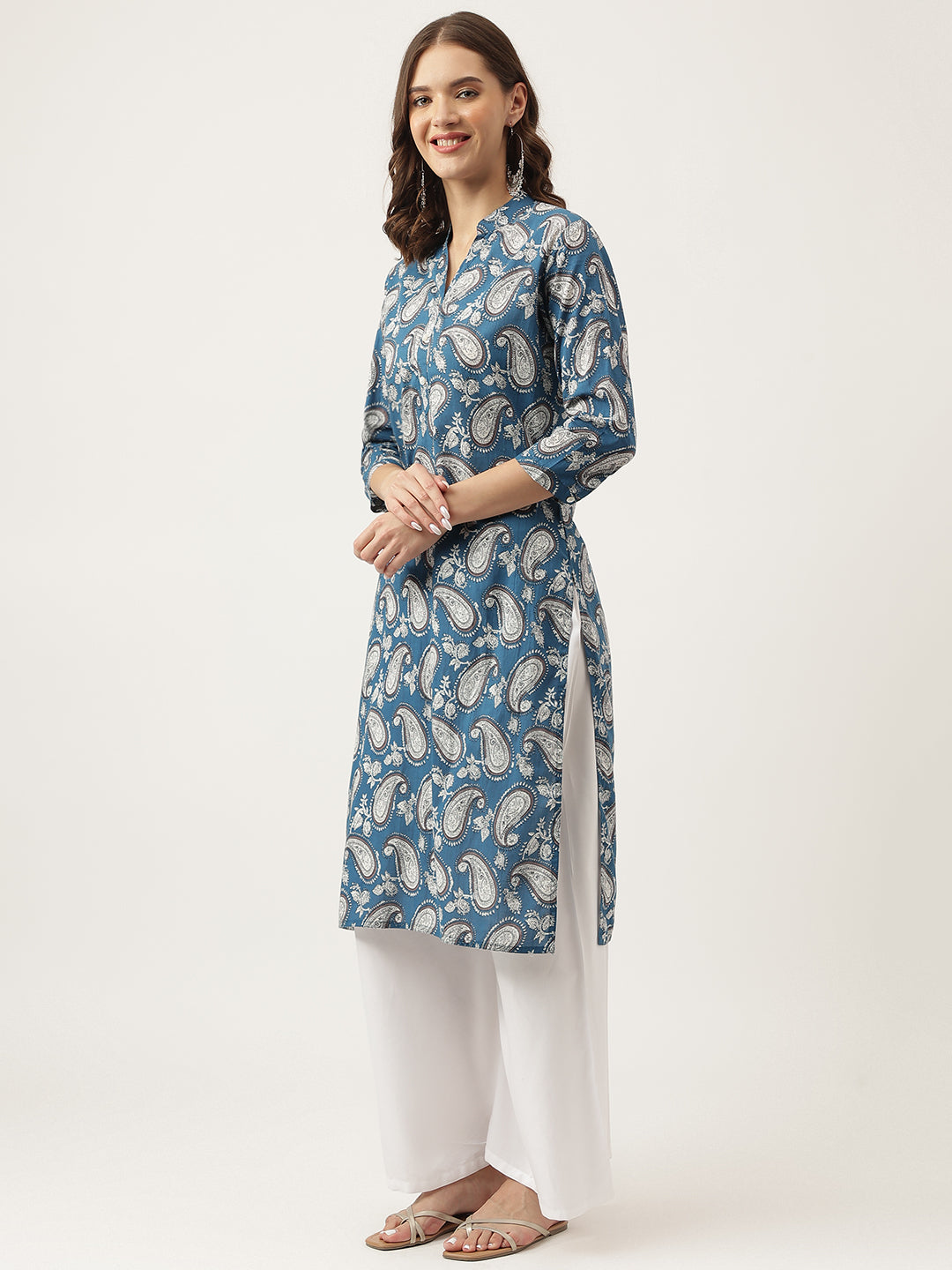 Women's Paisley Print Straight Fit Cotton Kurta - Taantav