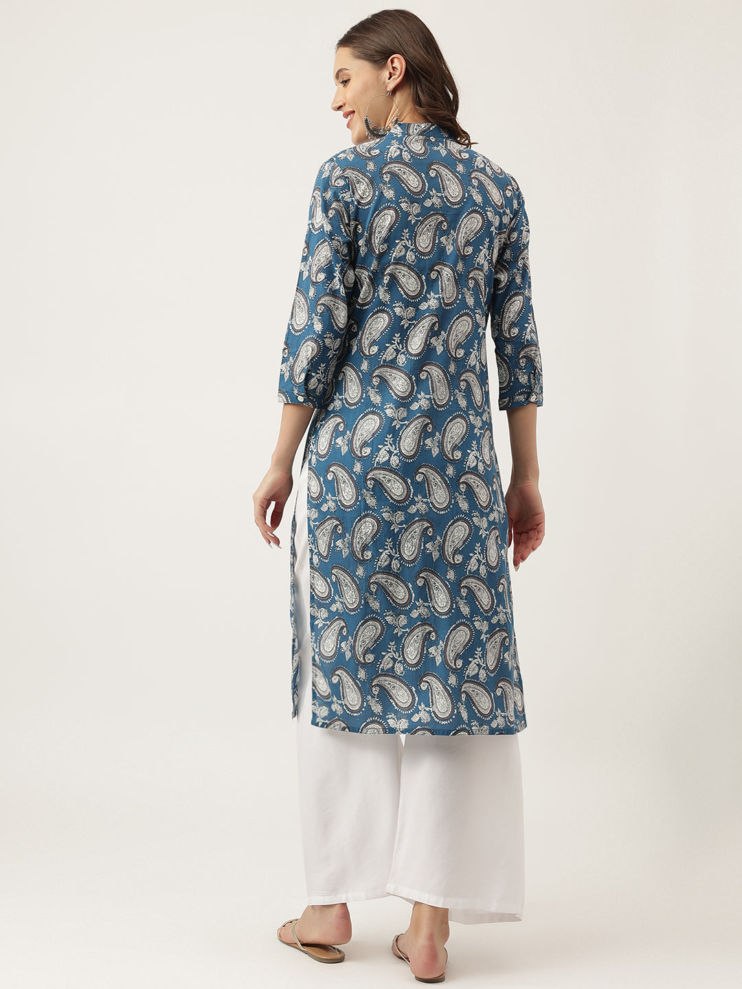 Women's Paisley Print Straight Fit Cotton Kurta - Taantav