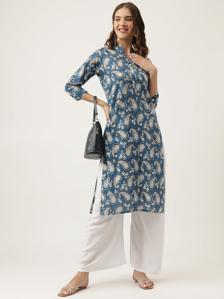 Women's Paisley Print Straight Fit Cotton Kurta