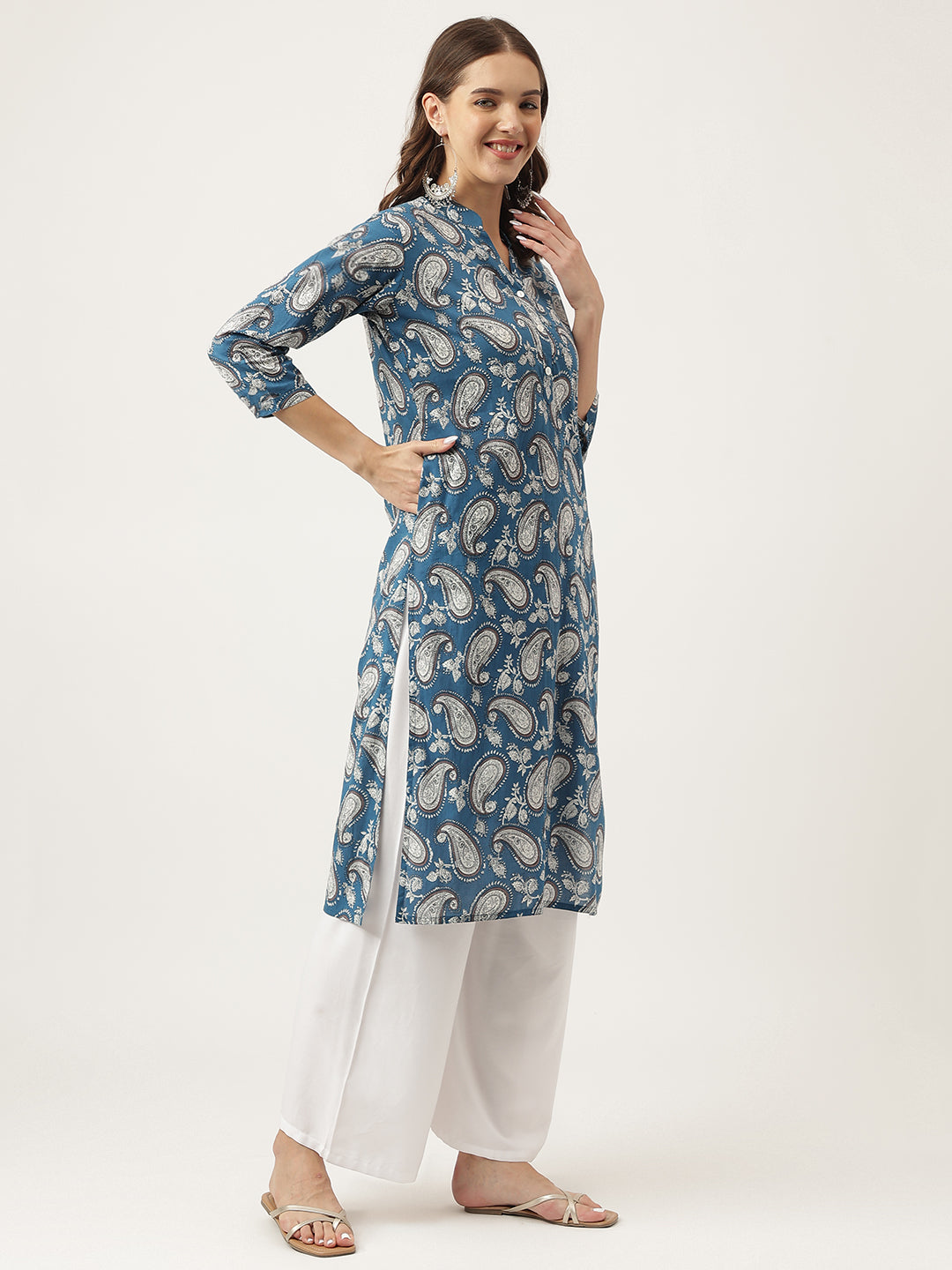 Women's Paisley Print Straight Fit Cotton Kurta - Taantav