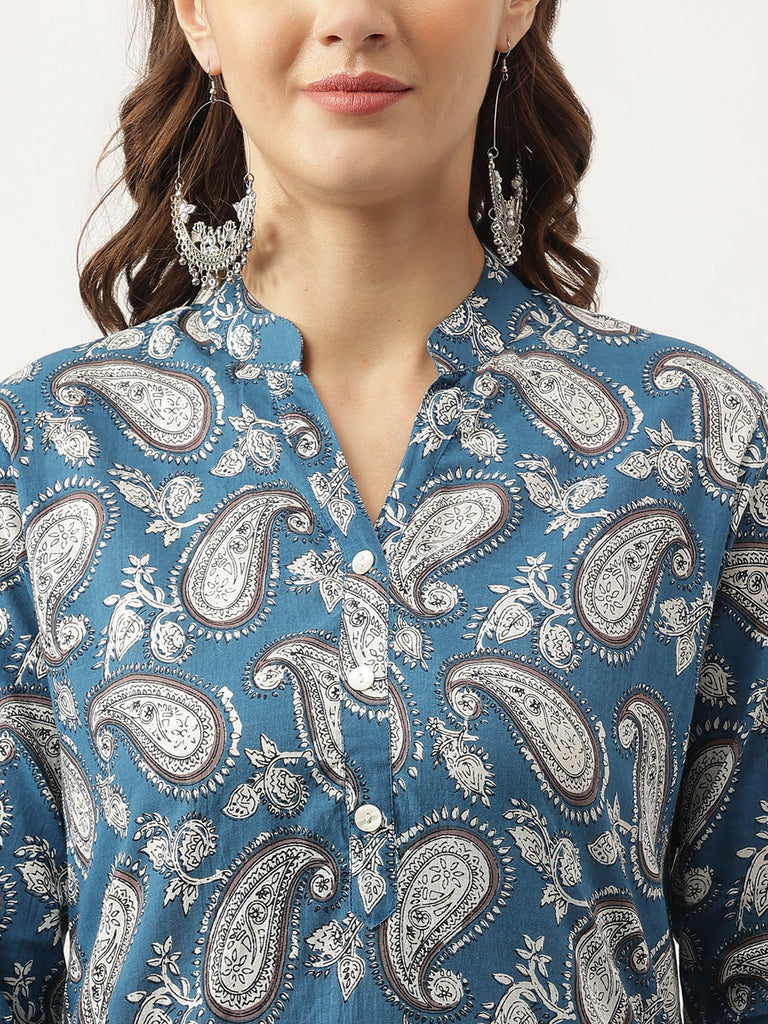 Women's Paisley Print Straight Fit Cotton Kurta