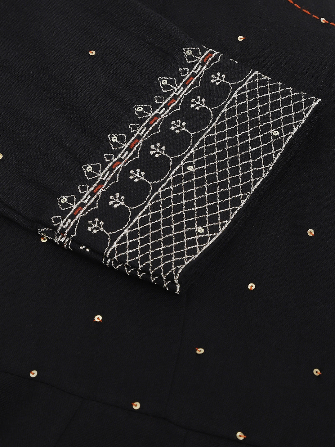 Women's Black Embroidered Cotton Anarkali Kurta - Taantav