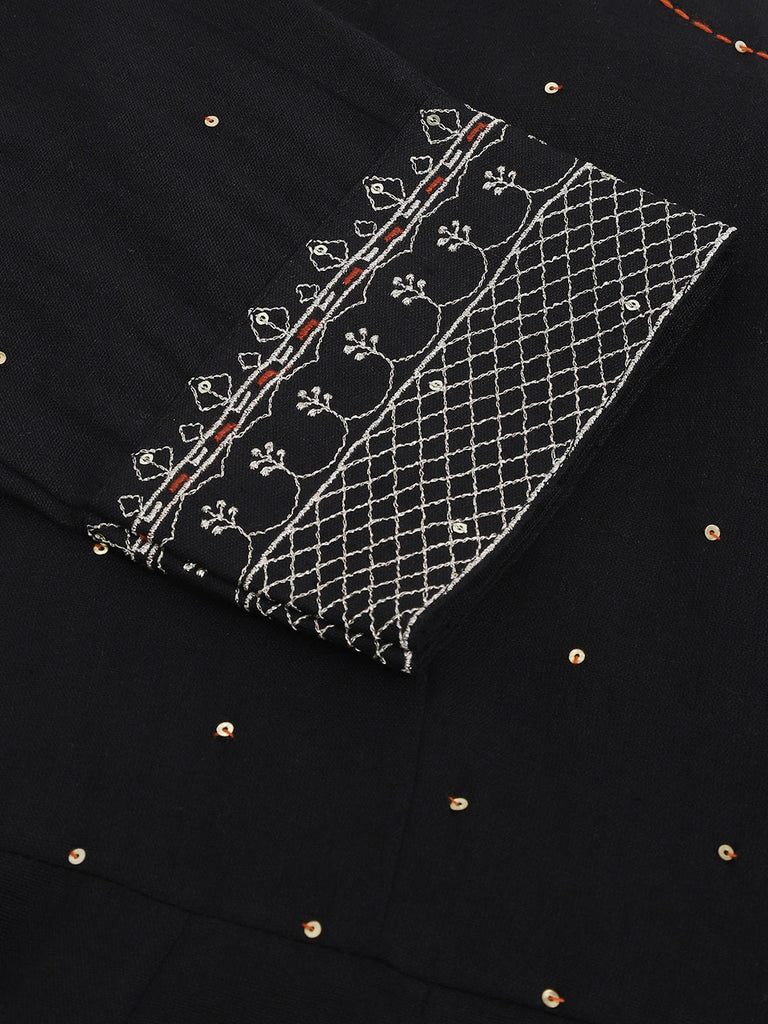 Women's Black Embroidered Cotton Anarkali Kurta