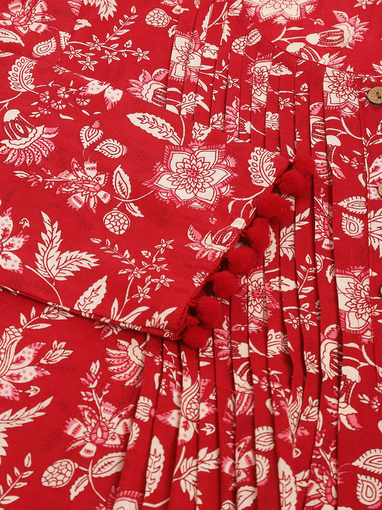 Women's Rani Pink Floral Printed Cotton Peplum Top