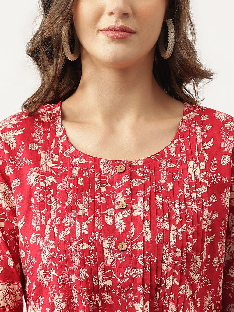Women's Rani Pink Floral Printed Cotton Peplum Top